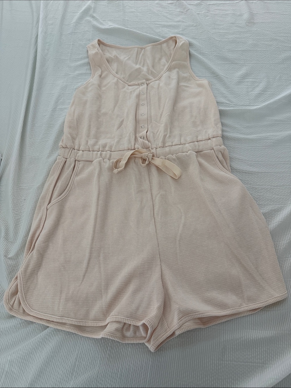 Apricot Waffle Knit Romper - Apricot Tone